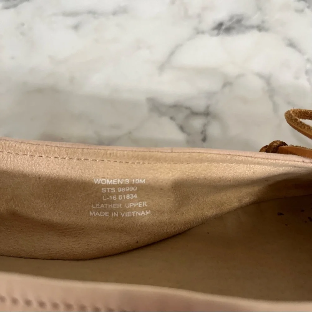Sperry Thalia Rose leather ballet flat nude blush pink leather bow tie size 10
